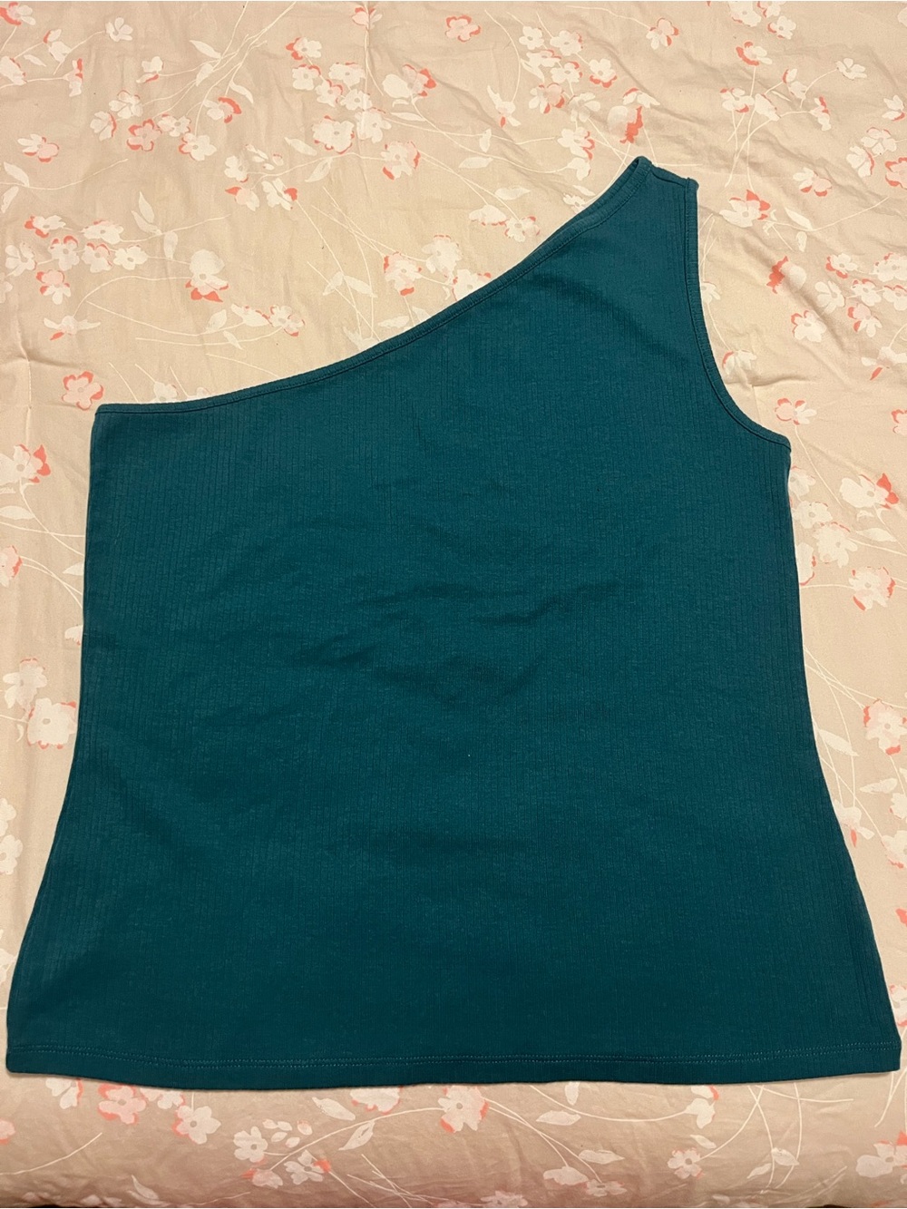 a.n.a Teal Asymmetric One-Shoulder Ribbed Tank